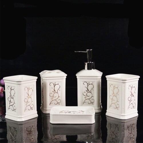 WSHYUFEI European style simple ceramic bathroom five-piece wash set wedding gift couple brushing cup mug soap dispenser