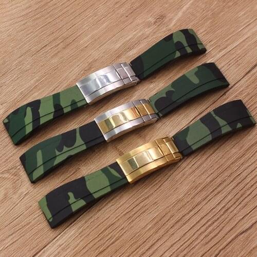 Watch Accessories Green Camo Silicone Rubber Strap 20mm Men Women Watch Band