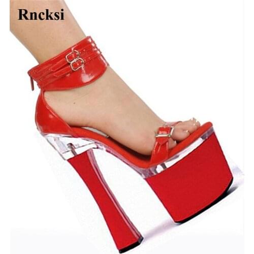 Rncksi Hot Women Fashion New Square Heels and sexy Shoes comfortable sandals With Patform 18cm high heels Dance Sandals