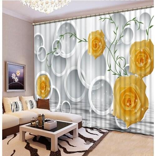 Yellow flower curtains rose curtain 3d Curtains Blackout for Living Room Kids Bedroom Fabric