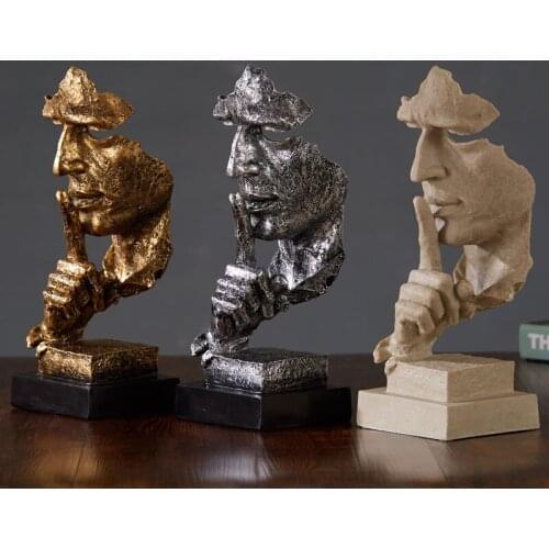 Nordic Silence Is Gold Statue Resin Abstract Sculpture Figurine Home Decoration Modern Art Office Desk Decoration Wedding Gifts