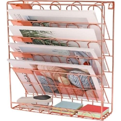 Nordic Rose Gold Wall Magazine Rack Bookshelf Hanging Bookend Decor Furniture For Home Desktop Children Bookcases Book Cabinet