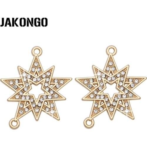 JAKONGO Gold Color Crystal Star Charm Connector for Jewelry Making European Bracelet Jewelry Findings Accessories 24x30mm