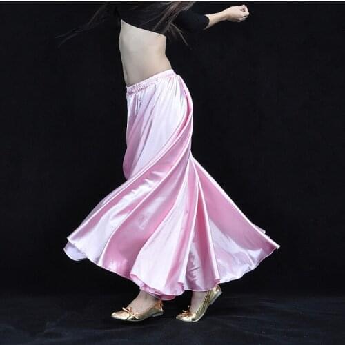 Women Belly Dance skirt Shining Satin Long Spanish Skirt Swing dancing skirt 14 colors in stock belly dance long skirt