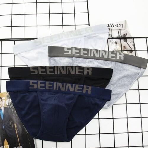 Slip seeinner mens underwear new high fork underwear mens fashion cotton solid color briefs
