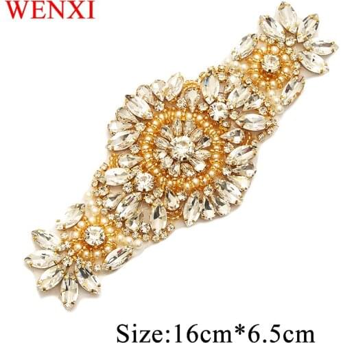 WENXI 10PCS Handmade Bridal Gown Waistband Clear Rose Gold Crystal Rhinestone Applique For Wedding Derss Belt WX862