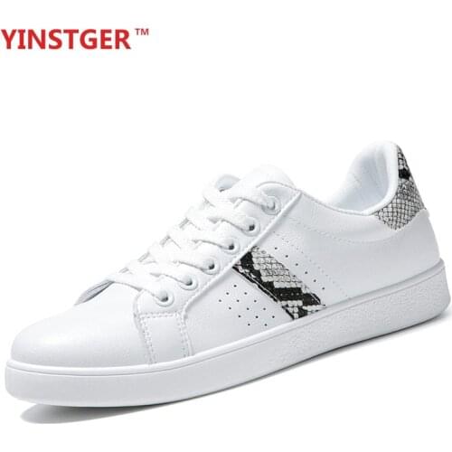 YINSTGER Womens white Shoes Casual Summer Sneakers lady Fashion style Rubber sole breathable Snake print Sport shoes