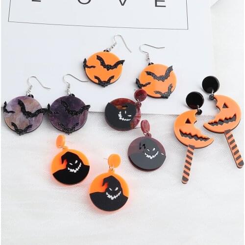2021 New Halloween Bat Pumpkin Lamp Acrylic Earrings for Women Funny Spider Ghost Vampire Dangle Earrings Brincos Punk Jewelry