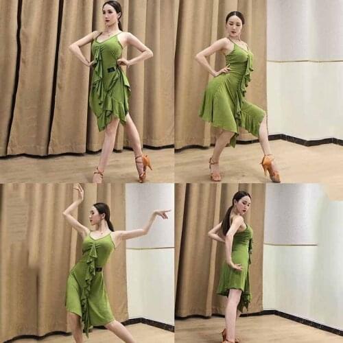 New Latin Dance Dress Sexy Sling Wave Skirt Women Professional Tango Rumba Cha Cha Samba Dancing Dresses Adults Dancewear PY242