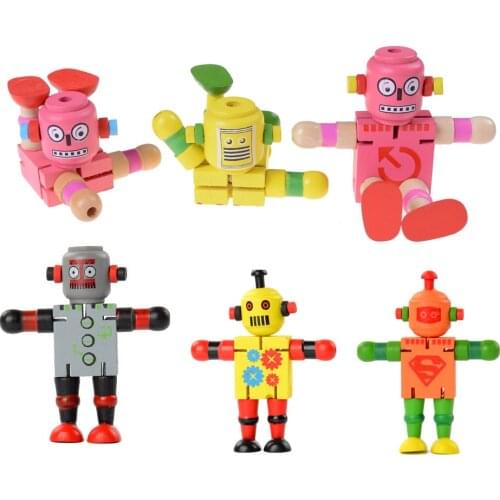 1 Pc Montessori Wooden Transformation Robot Building Blocks Kids Toys for Children Educational Learning Intelligence Gifts