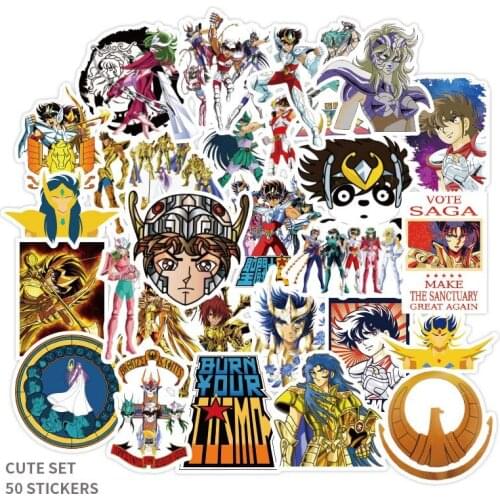 50pcs/set Saint Seiya Stickers Durable Stickers Anime Stickers Skateboard Fridge Guitar Laptop Travel Luggage Kid Stickers toys