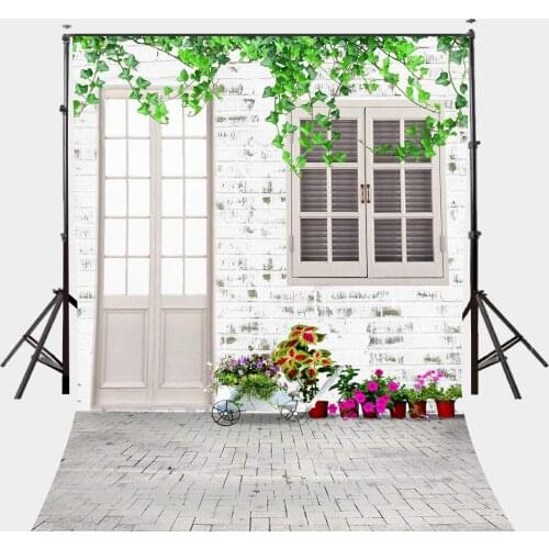 5x7ft Vintage Brick Floor Backdrop Spring Scenery White House Photography Background Spring Outing Photo Video Shooting Props