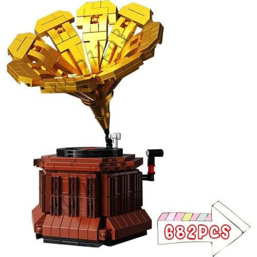 682PCS Phonograph Retro Building Blocks Building Blocks Kids Puzzle DIY MOC Brick Christmas Gift Toys Simulation Hand crank