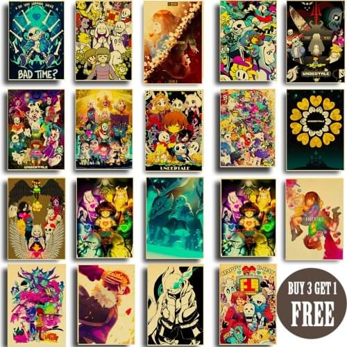 Anime Retro Designs Game Undertale Whitepaper Poster Home Decal Art Painting Funny Wall Sticker for Coffee House Bar