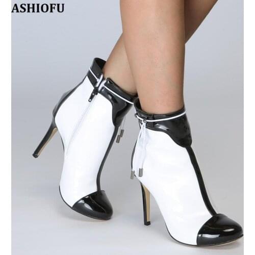ASHIOFU Handmade New Ladies High Heel Boots Patchwork Print J-strap Autumn Party Prom Dress Shoes Evening Fashion Ankle Boots