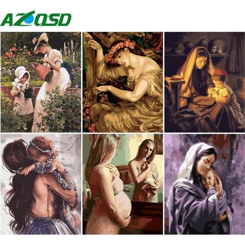 AZQSD 40x50cm Painting By Numbers Canvas Portrait Home Decoration DIY Coloring By Numbers Mother And Son Handpainted Gift