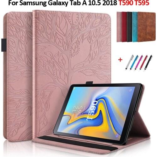 Tablet Cover For Samsung Tab A A2 10.5 2018 Case T590 T595 Emboss Tree Flip Wallet Case For Samsung Galaxy Tab A 10 5 Case Coque