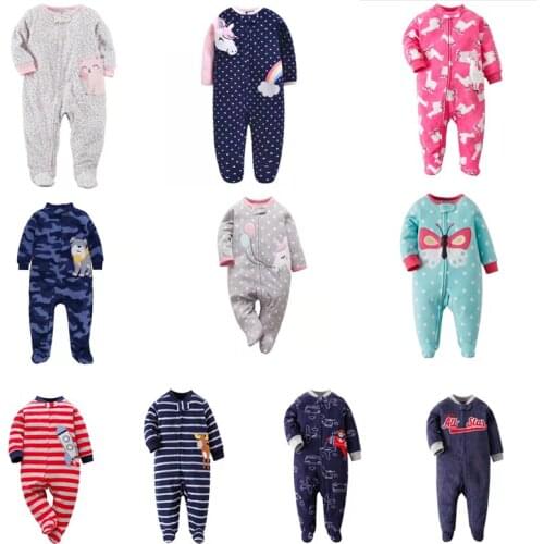 Newborn baby clothes cartoon new born boy girl jumpsuit long sleeve footies fleece 2021 zipper unisex 0-12 month winter costume
