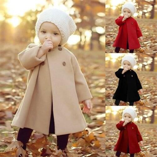 Children Woolen Coats Autumn Winter Long Sleeve O-neck Girls Outerwear Kids Toddler Clothing