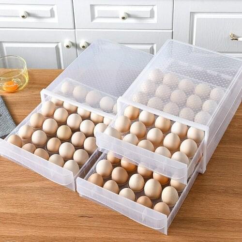Double-Layer 60 Grids Egg Storage Box Transparent Drawer Type Transparent Egg Container for Refrigerator Arrange Kitchen
