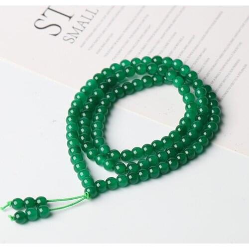 Chinese Green Agate 6mm*108 Prayer Bead Mala Elastic Bracelet/Necklace Fashion Man Ahd Woman Luck Amulet Gifts Sweater Chain
