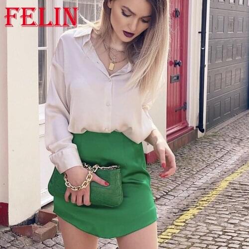 FELIN Za 2021 Chic Green Pleated Mini Skirts Women High Waist Stain High Street Skirts Mujer Stylish Elegant Fladas