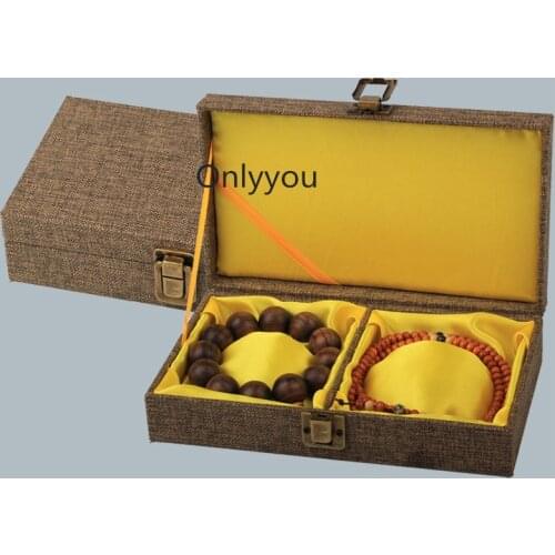 Cotton Filled 2 Grid Slot Wooden Bangle Bracelet Storage Box Plain Linen High End Jewelry Gift Packaging Case 21x12x5cm