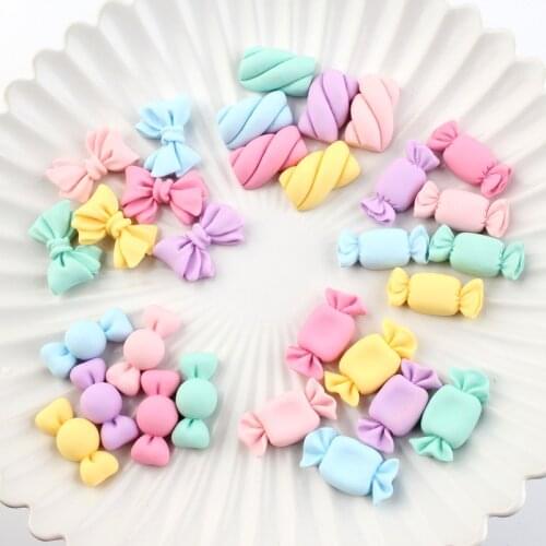 20Pcs Mini Simulation Candy bowknot Flat back Resin Cabochons Hair Bow Center DIY Embellishments for Scrapbooking Phone Deco