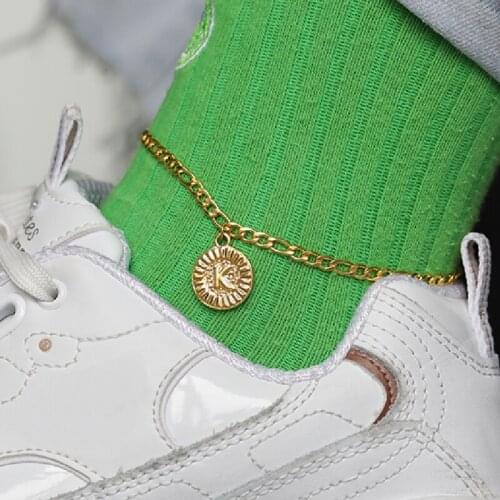 Dainty A-Z Letter Initial Anklet Round Shaped Female Initial Ankle Bracelet Stainless Steel Feet Jewelry Gold Color Leg Chain