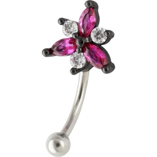 JHJT 16G Eyebrow Ring 316L Surgical Steel PVD Plated Flowers CZ Body Jewelry Cartilage Studs Eyebrow Piercing