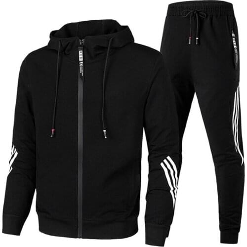 Three bars Set Tracksuit Suit Men Couple Clothes Fashion Tracksuit Grey Tracksuit Fullset Black Air layer Full Set Two-piece Set
