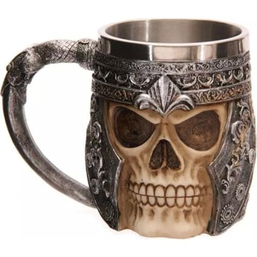 3D Viking Skull Beer Mug Striking Skull Warrior Tankard Gothic Helmet Drinkware Vessel Coffee Cup Christmas Gift With Package