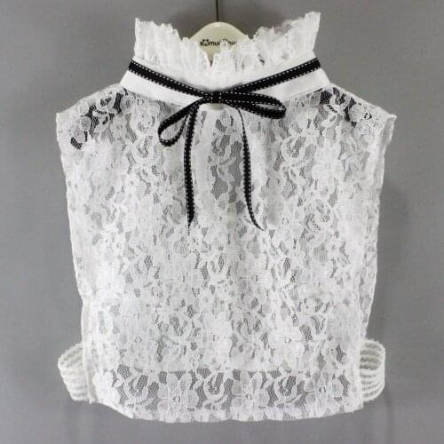 Linbaiway Lace Floral Ruffles Stand Fake Collars for Women Sweater Decorative Female Detachable Collar Bowknots False Collar