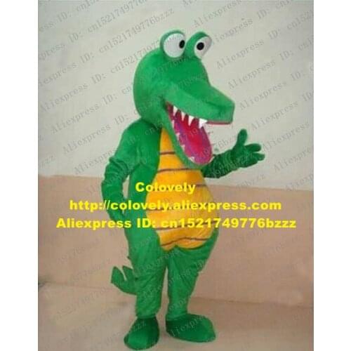 Fancy Green Crocodile Mascot Costume Cayman Crocilisk Crocodilian Alligator With Yellow Fat Belly Sharp Teeth No.2027 Free Ship