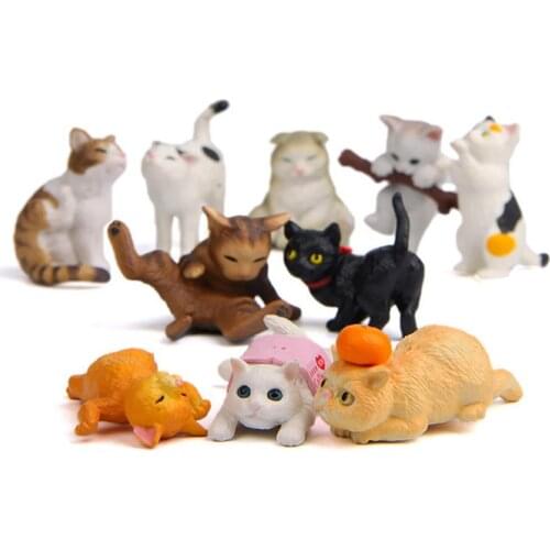 10Pcs Mini Realistic Cat Figurine Sculpture PVC Toy Dollhouse Garden Ornaments Cartoon statue Decorative
