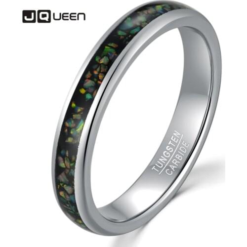 Jqueen 4mm Steel Dome Inlaid Opal Tungsten Steel Ring Men and Women Engagement Jewelry