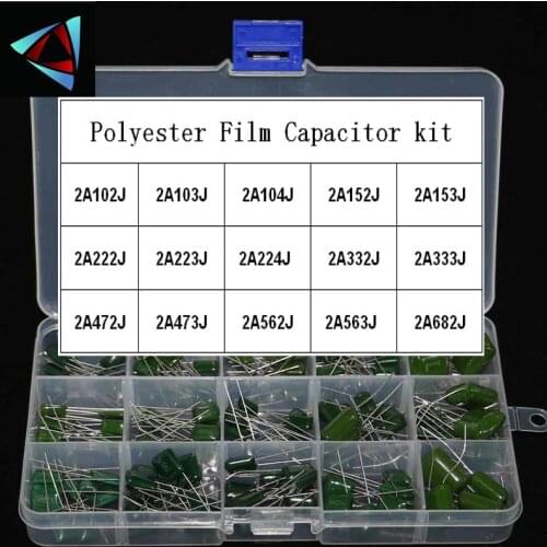 100V 15 value 150pcs Polyester Film Capacitor assorted kit box assorstment Durable and easy to install