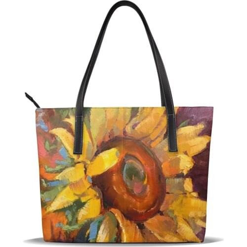 NOISYDESIGNS Handbag For Women 2021 Sunflower Prints Women Fashion Soft Leather Purses Handbags Floral Shoulder Bag Totes
