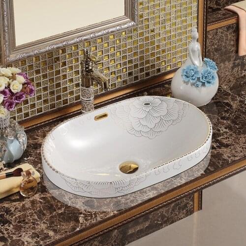 New design Handmade Europe Vintage Style Lavobo Ceramic Bathroom Countertop Bathroom Sink chinese bathroom sink
