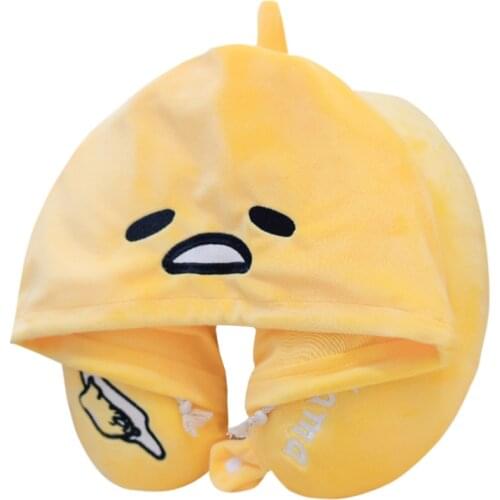 New style Japanese Anime Cute egg yolk Plush toys Travel pillow shoulder pad portable u-shaped headrest long trip girl gift