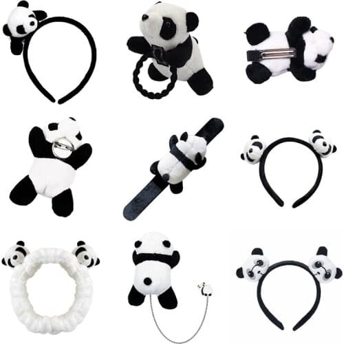 Cartoon Panda Hair Hoop Headband Furry Hairpin Scrunchie Barrette Alloy Brooch Styling Accessories for Women Girls