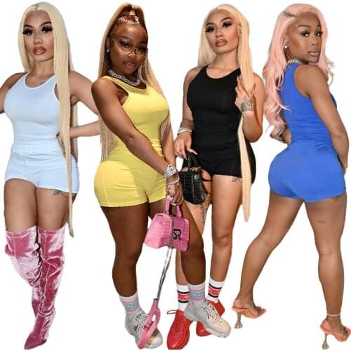 Solid Jogger Set 2021 Summer Sporty Tank Top + High Waist Slim Biker Shorts Fitness Sleeveless Top Casual 2 Piece Set Tracksuit