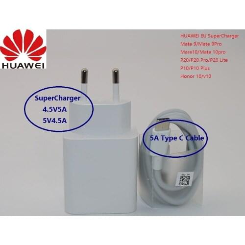 Original Huawei 5V 4.5A USB Supercharge Fast Charger 22.5w Adapter 5A Type C Cable for Mate 20 X P30 P20 Pro P10 Plus Mate 9 10