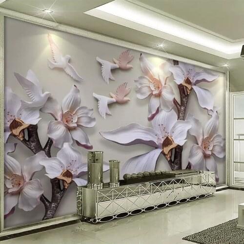 Custom Photo Wallpaper 3D Stereo Flowers Magnolia Murals Living Room Bedroom Home Decor Background Wall Painting Papel De Parede