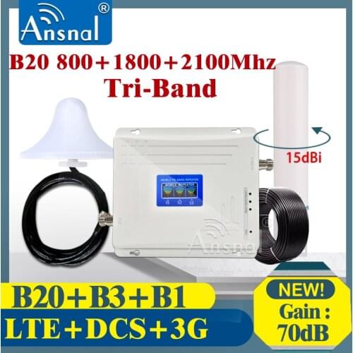 Repeater 4G B20 800 1800 2100Mhz Tri-Band Cellphone Cellular Amplifier 2g 3g 4g Signal Booster GSM Repeater 2G 4G LTE WCDMA DCS