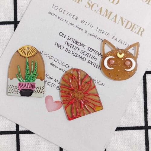 DIY Jewelry Findings Accessories Acrylic Sheet Small Fresh Simple Brown Cactus Cat Shape Resin Necklace Pendant Charms 20pcs