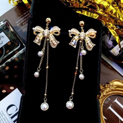 European and American exaggerated big bow Pearl Earrings Fashion Girl dangle Earrings Luxury earrings for Halloween party