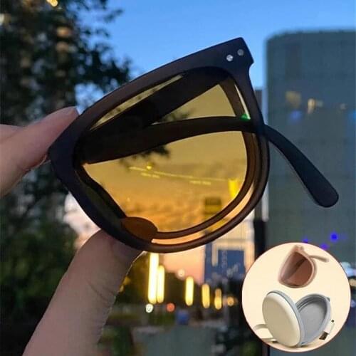 New Luxury Brand Foldable Polarized Sunglasses Women Men Vintage Square Portable Fold Sun Glasses Female Driving Night Glasses