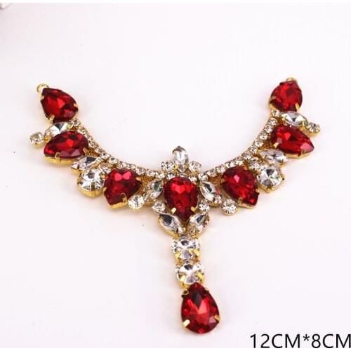 Gorgeous Red Neckline Collar Drill Rhinestone Applique DIY Sewing Bridal Headband Sash Belt Fancy Wedding Party Dress Jewelry