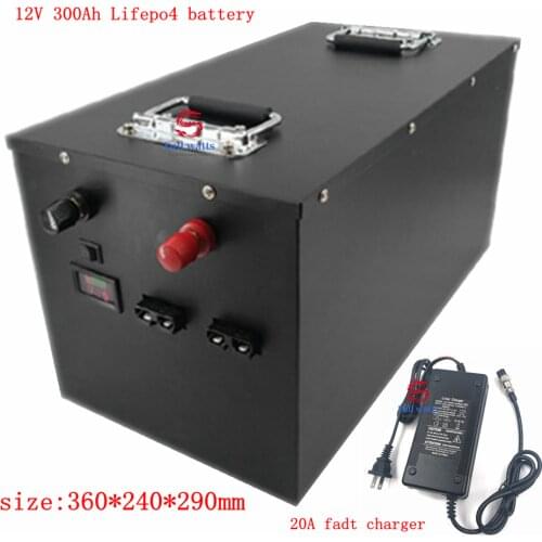 12.8V 12V 300AH Lifepo4 batterie waterproof With LCD for Golf Carts power supply EV Solar Storage Battery Solar 20A charger